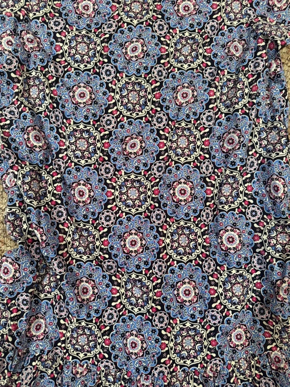 LOFT Blue Floral Medallion Mini Dress with Pink Highlights - Picture 9 of 9
